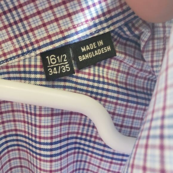 Boss Hugo Boss blue white  check plaid button down career shirt size 16.5 35/35 - Picture 8 of 8